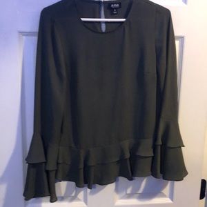 Dark Green Dress top with ruffle sleeves and ruffles at the bottom